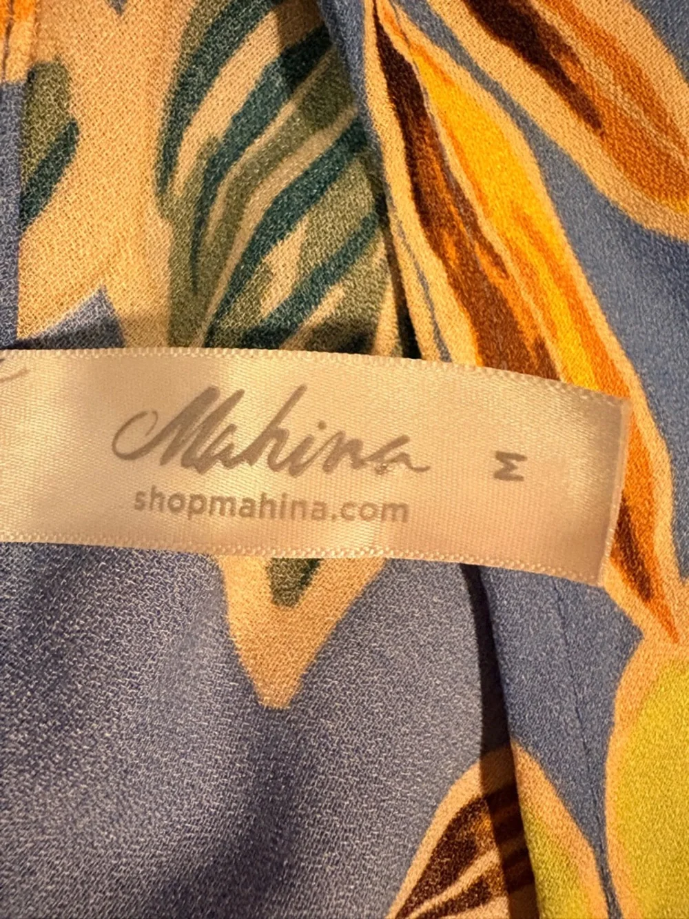 Mahina Blue Floral Swim Coverup or Spring Dress with Yellow & Green Leaf Print - Picture 2 of 6